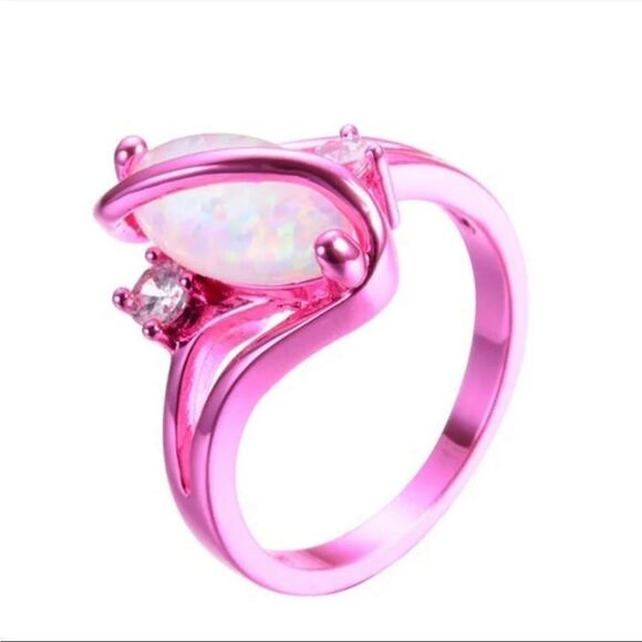 Pink Steel Opal Embellished Ring New In Gift Box - Picture 3 of 4